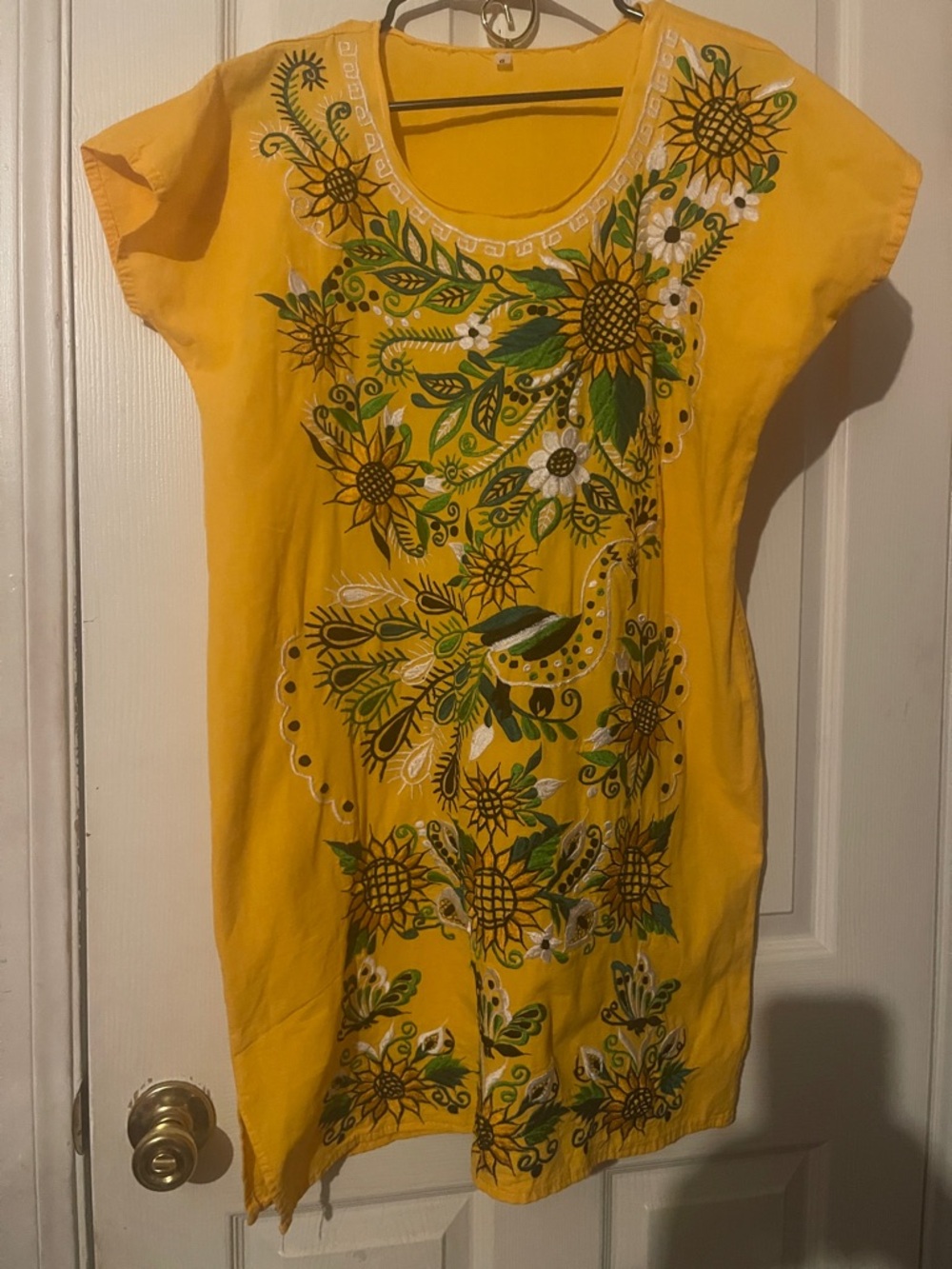 MEXICANA Bright Yellow Embroidered Floral Midi Dress